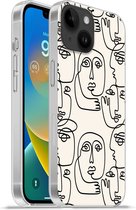 Geschikt voorApple Iphone 14 - Softcase hoesje - Gezicht - Patronen - Line art - Siliconen Telefoonhoesje