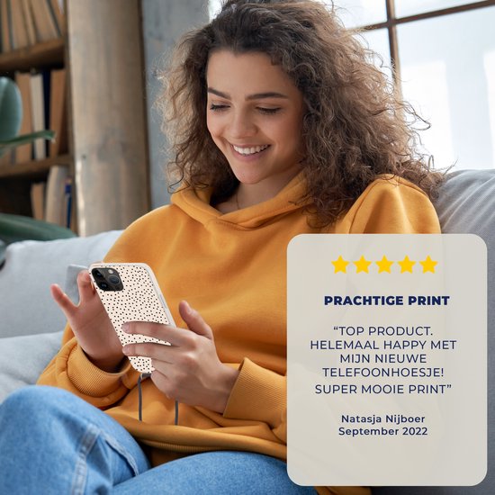 Cordon de téléphone - Chaîne de téléphone - Étui de téléphone Convient pour Apple Iphone 14 Pro - Dot - Beige - Zwart - Siliconen - Bandoulière - Étui de téléphone avec cordon Étui de téléphone