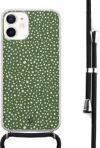 Casimoda® hoesje met koord - Geschikt voor iPhone 12 Mini - Green Dots - Afneembaar koord - Siliconen/TPU - Groen