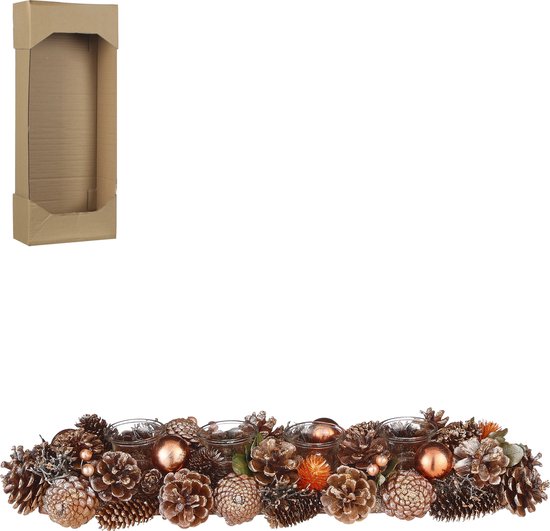 House of Seasons Kerststuk met Theelichthouder - L54 x B16,5 x H9 cm - Oranje