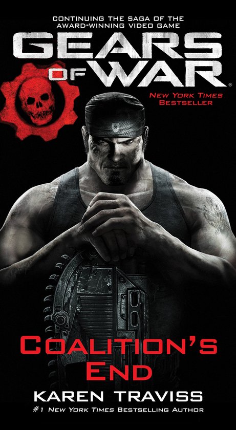 Boekomslag Gears of War: Coalition's End met Marcus Fenix, een gespierde man met bandana tegen een zwarte achtergrond.