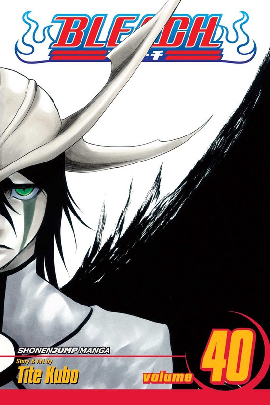 Bleach 40 : Manga Shonen Jump, par Tite Kubo. Un personnage porte un chapeau blanc, des yeux verts et une tenue blanche.