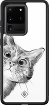 Casimoda® hoesje - Geschikt voor Samsung Galaxy S20 Ultra - Peekaboo - Luxe Hard Case Zwart - Backcover telefoonhoesje - Zwart