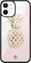 Casimoda® hoesje - Geschikt voor iPhone 12 Mini - Ananas - Luxe Hard Case Zwart - Backcover telefoonhoesje - Roze