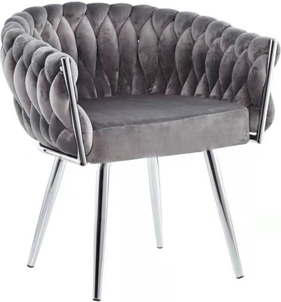 Tontik.nl - Eva Chair Velvet Grey Chrome Frame