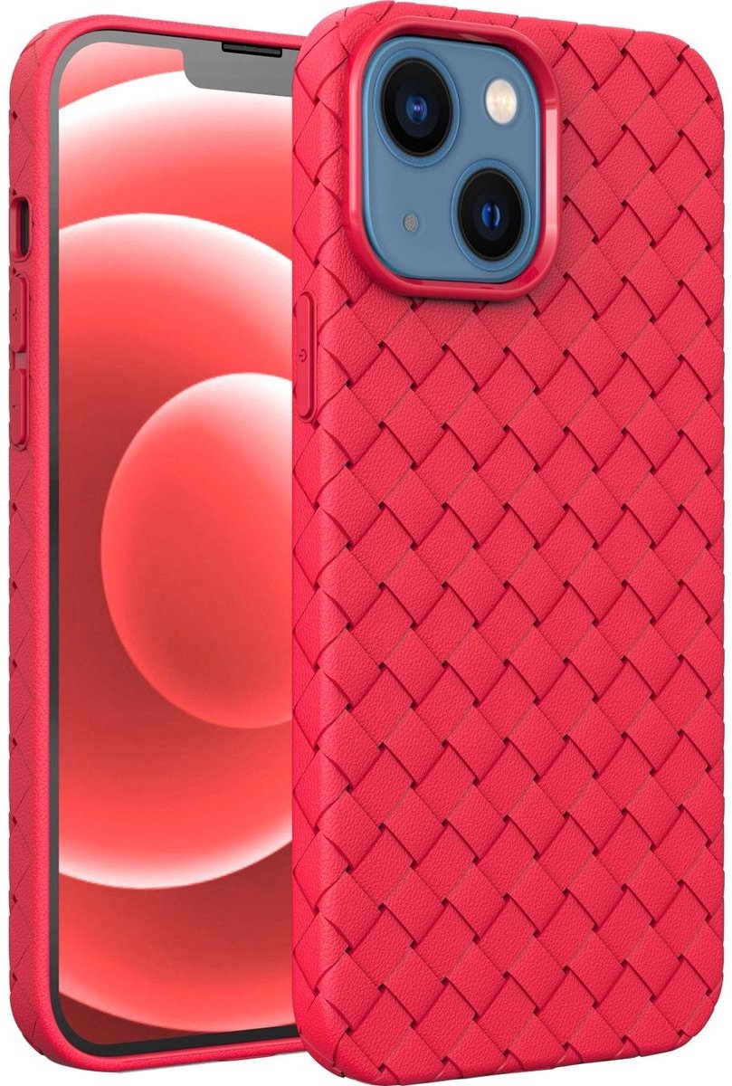 Mobigear Hoesje geschikt voor Apple iPhone 14 Plus Telefoonhoesje Flexibel TPU | Mobigear Woven Backcover | iPhone 14 Plus Case | Back Cover - Rood