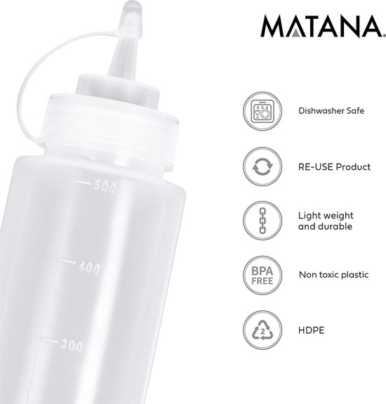 4 Stuks Knijpflessen met Dop (500ml) - Sausdispenser voor Ketchup, Sauzen, Olie, Dressings - Geen Lekkage, BPA-vrij van Merkloos — afbeelding 5