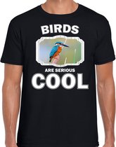 Dieren vogels t-shirt zwart heren - birds are serious cool shirt - cadeau t-shirt ijsvogel/ vogels liefhebber L