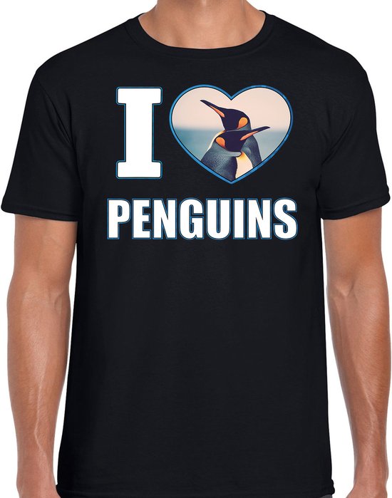 I love penguins t-shirt met dieren foto van een pinguin zwart voor heren - cadeau shirt pinguins liefhebber L