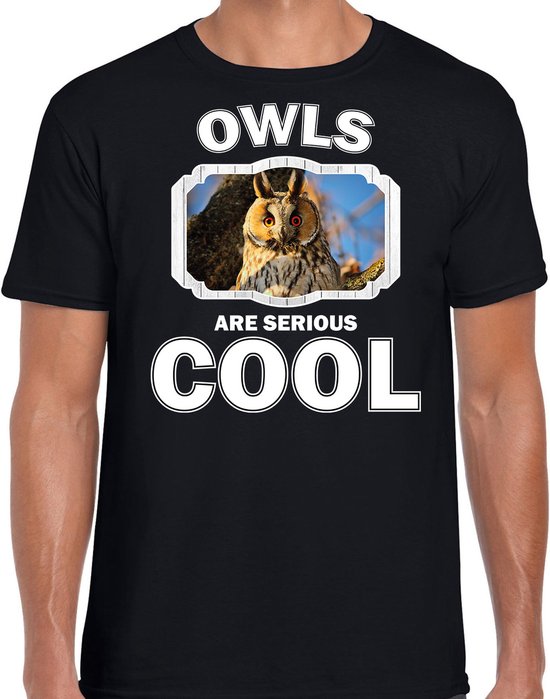 Dieren uilen t-shirt zwart heren - owls are serious cool shirt - cadeau t-shirt ransuil/ uilen liefhebber M