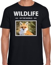 Dieren foto t-shirt Vos - zwart - heren - wildlife of the world - cadeau shirt Vossen liefhebber L