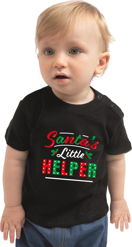 Foto: Santas little helper het hulpje van de kerstman kerst t shirt zwart babys kerstkleding kerst outfit 68