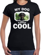 Coole teckels honden t-shirt my dog is serious cool zwart - dames - teckel liefhebber cadeau shirt L