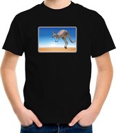 Dieren shirt met kangoeroes foto - zwart - kinderen - Australische dieren/ kangoeroe cadeau t-shirt 122/128