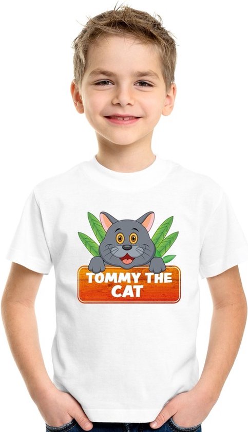 Tommy the Cat t-shirt wit voor kinderen - unisex - katten / poezen shirt - kinderkleding / kleding 110/116