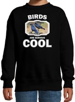 Dieren vogels sweater zwart kinderen - birds are serious cool trui jongens/ meisjes - cadeau raaf/ vogels liefhebber - kinderkleding / kleding 98/104