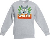 Wolfie de wolf sweater grijs voor kinderen - unisex - wolven trui - kinderkleding / kleding 152/164