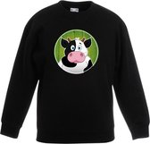 Kinder sweater zwart met vrolijke koe print - koeien trui - kinderkleding / kleding 110/116