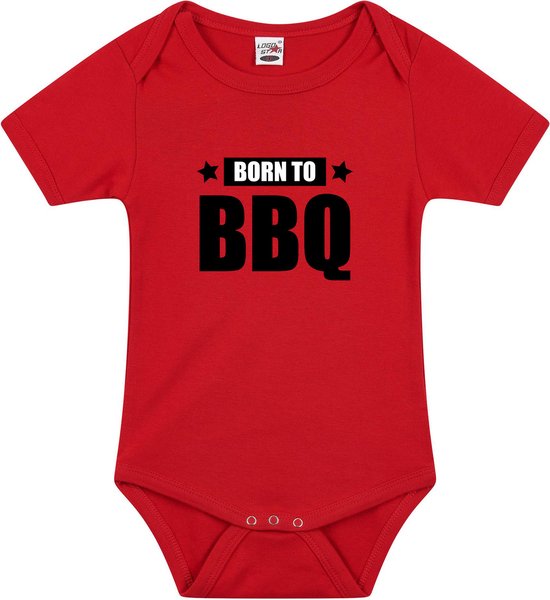 Born to BBQ tekst baby rompertje rood jongens en meisjes - Kraamcadeau barbecue liefhebber 68