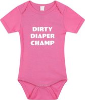 Dirty Diaper Champ tekst baby rompertje roze meisjes - Kraamcadeau - Babykleding 56