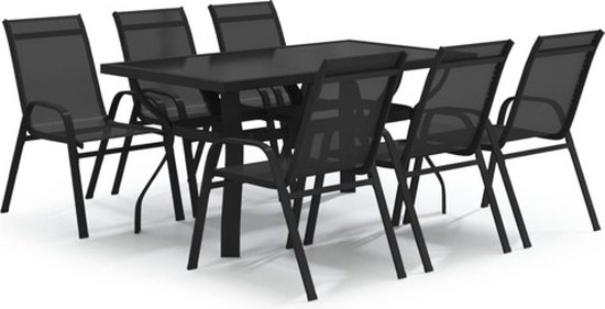 vidaXL Ensemble de jardin 7 pièces Noir - Ensemble de jardin - Ensembles de jardin - Ensemble de terrasse - Meubles de jardin
