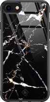Casimoda® hoesje - Geschikt voor iPhone SE (2020) - Marmer Zwart - Luxe Hard Case Zwart - Backcover telefoonhoesje - Zwart