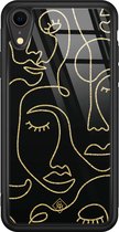 Casimoda® hoesje - Geschikt voor iPhone XR - Abstract Faces - Luxe Hard Case Zwart - Backcover telefoonhoesje - Zwart