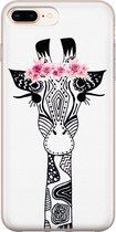 Casimoda® hoesje - Geschikt voor iPhone 8 Plus - Giraffe - Siliconen/TPU telefoonhoesje - Backcover - Giraffe - Zwart