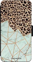 Casimoda® bookcase - Geschikt voor iPhone XR - Hoesje met pasjeshouder - Luipaard Marmer Mint - Multi - Kunstleer