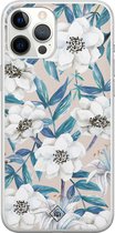 Casimoda® hoesje - Geschikt voor iPhone 12 Pro Max - Bloemen / Floral blauw - Siliconen/TPU telefoonhoesje - Backcover - Bloemen - Blauw