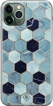 Casimoda® hoesje - Geschikt voor iPhone 11 Pro - Blue Cubes - Siliconen/TPU telefoonhoesje - Backcover - Marmer - Blauw