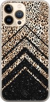 Casimoda® hoesje - Geschikt voor iPhone 13 Pro Max - Chevron Luipaard - Siliconen/TPU telefoonhoesje - Backcover - Luipaardprint - Zwart