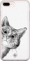 Casimoda® hoesje - Geschikt voor iPhone 8 Plus - Peekaboo - Siliconen/TPU telefoonhoesje - Backcover - Kat - Zwart