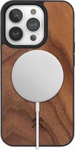 Woodcessories Magnetic Wooden Case - geschikt voor iPhone 14 Pro - ingelegd met echt walnoot hout - geschikt voor MagSafe en draadloos laden