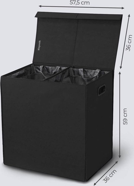LuxeBass Wasmand met 2 vakken | 120L Opvouwbare Wasmand | Dubbele Wasmand | Wasbox | (zwart) LB620