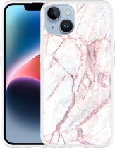 Geschikt voor Apple iPhone 14 Hoesje White Pink Marble - Designed by Cazy