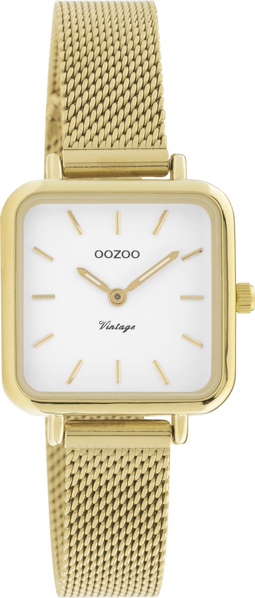 OOZOO Vintage series - Gouden horloge met gouden metalen mesh armband - C20263