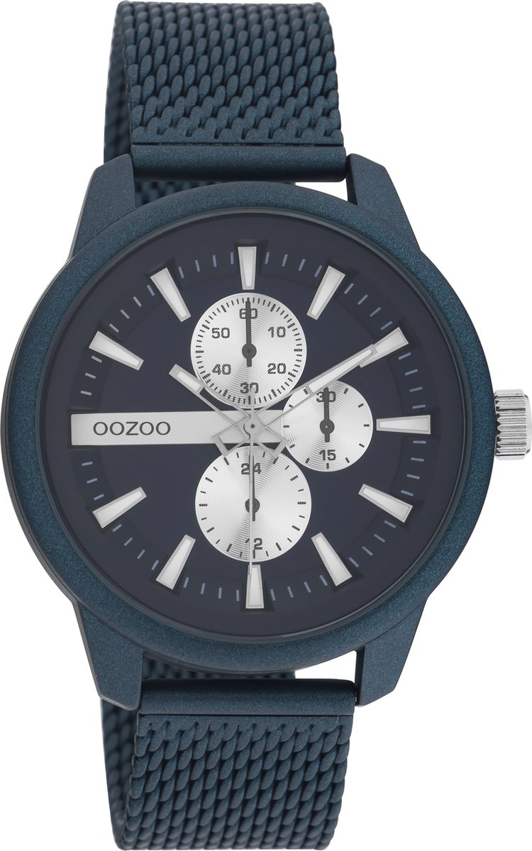 OOZOO Timepieces - Blauwe horloge met blauwe metalen mesh armband - C11018