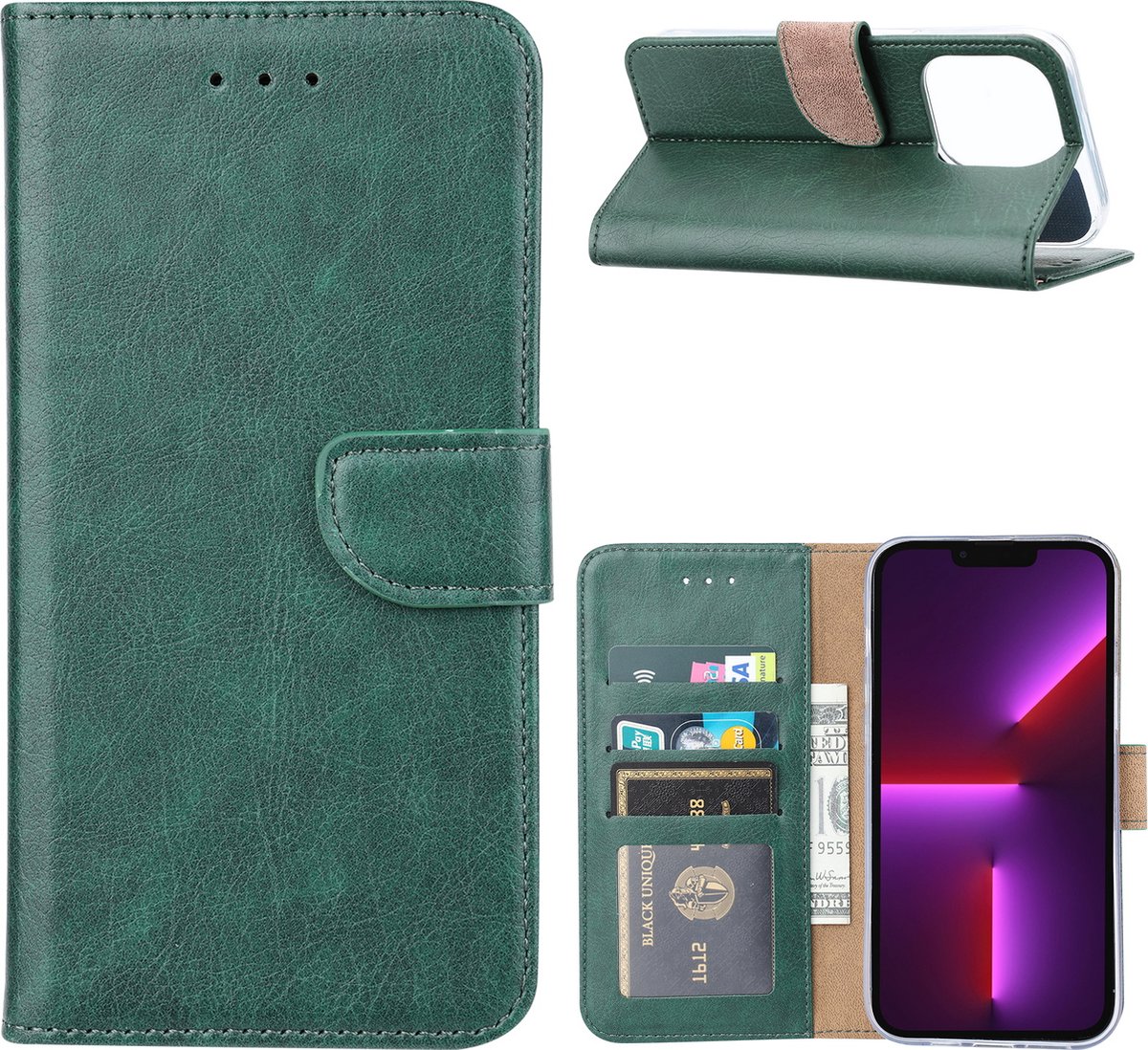 Hoesje Geschikt voor iPhone 14 portemonnee Bookcase – Groen