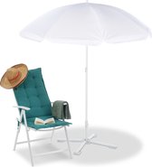 Relaxdays parasol 160 cm - ronde stokparasol met knikarm - witte strandparasol - camping