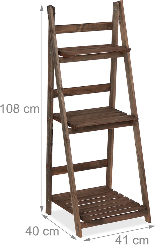 Plantenrek 3 etages beweegbaar 57 cm hoog kruiden hout bloemenetagère plantentrap