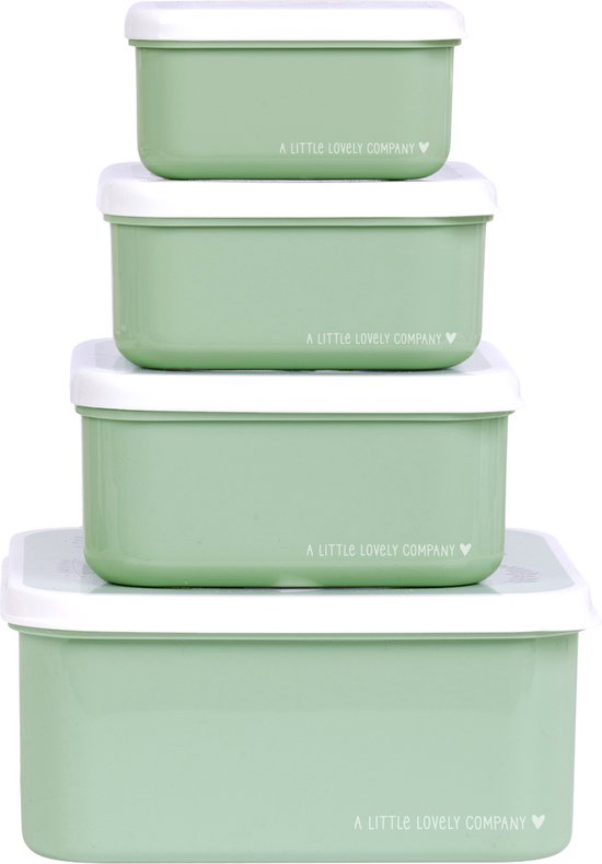 A Little Lovely Company - Boîte à pain - Boîte à lunch - Coffret déjeuner et collation lot de 4 : Bosvriendjes-vert