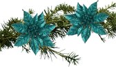 Kerstboom bloemen op clip - 2x stuks - emerald groen - kunststof - 15 cm