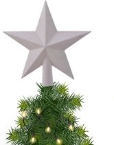 Kerstster/kerstboom piek/topper - parelmoer wit - H19 cm - glitter - Kerstversiering