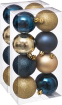 16x stuks kerstballen mix blauw/champagne glans en mat kunststof diameter 7 cm - Kerstboom versiering