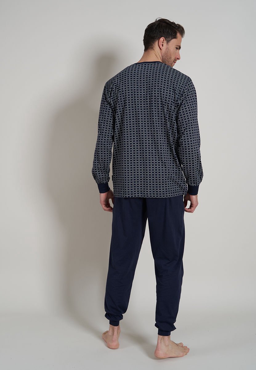 Haut De Pyjama Homme Götzburg En 100% Coton - Col V, Manches Longues, Poche Poitrine, Coupe Décontractée