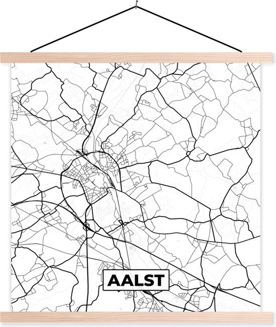 Porte-affiche avec affiche - Affiche scolaire - België - Alost - Plan de la ville - Carte - Zwart Wit - Plan d'étage - 120x120 cm - lattes vierges