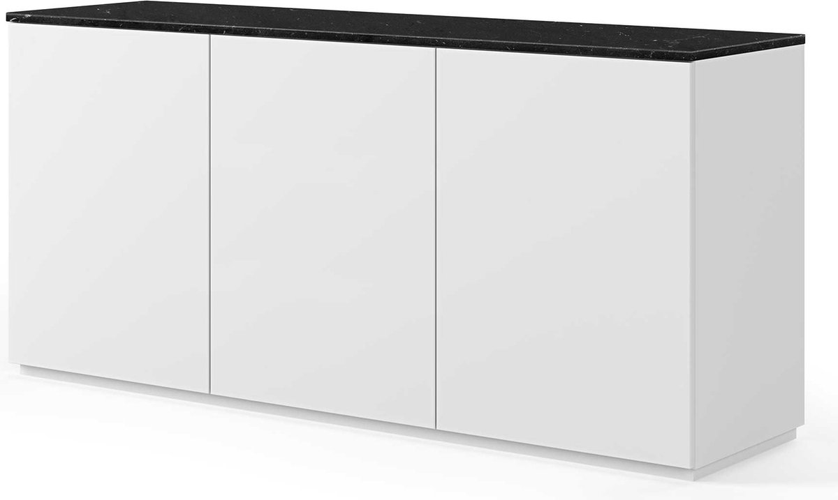 Dressoir Join 180cm Hoog Model Met 3 Deuren - Mat Wit/zwart Marmer