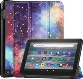 Tablet hoes geschikt voor Amazon Fire 7 (2022) tri-fold hoesje - book case met auto/wake functie - Galaxy