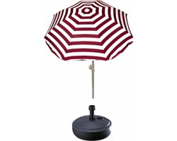 Rood gestreepte lichtgewicht strand/tuin basic parasol van nylon 180 cm + vulbare parasolvoet antraciet van plastic